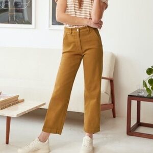 EVERLANE Straight Leg Twill Crop Pants in Mustard Gold Brown, Size 4
